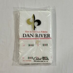 Dan River Pillowcases Combed Cotton Percale Floral Lace Vintage 42x38 White